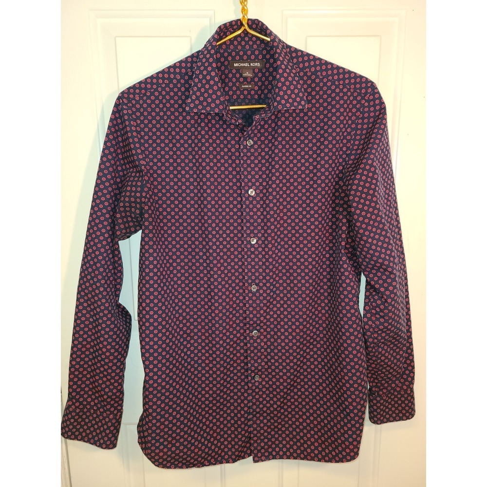 Michael Kors Mens Button Up Shirt CLassicFit Button down Collared Sz Med BlueRed